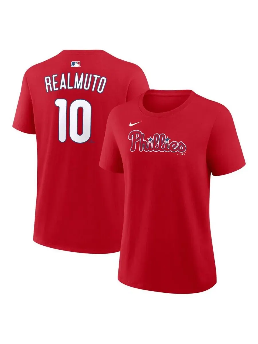 Футболка с именем и номером игрока J.T. Realmuto Red Philadelphia Phillies Nike — изображение 1 из 3, красный