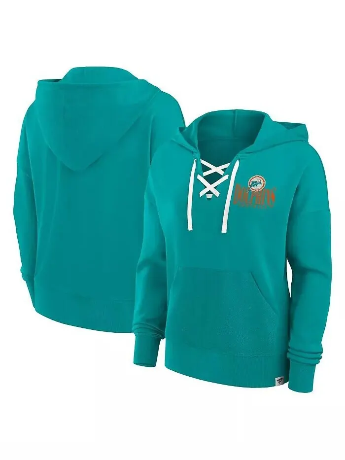 Женская толстовка Aqua Miami Dolphins Blitz Left со шнуровкой и капюшоном Fanatics — изображение 1 из 3