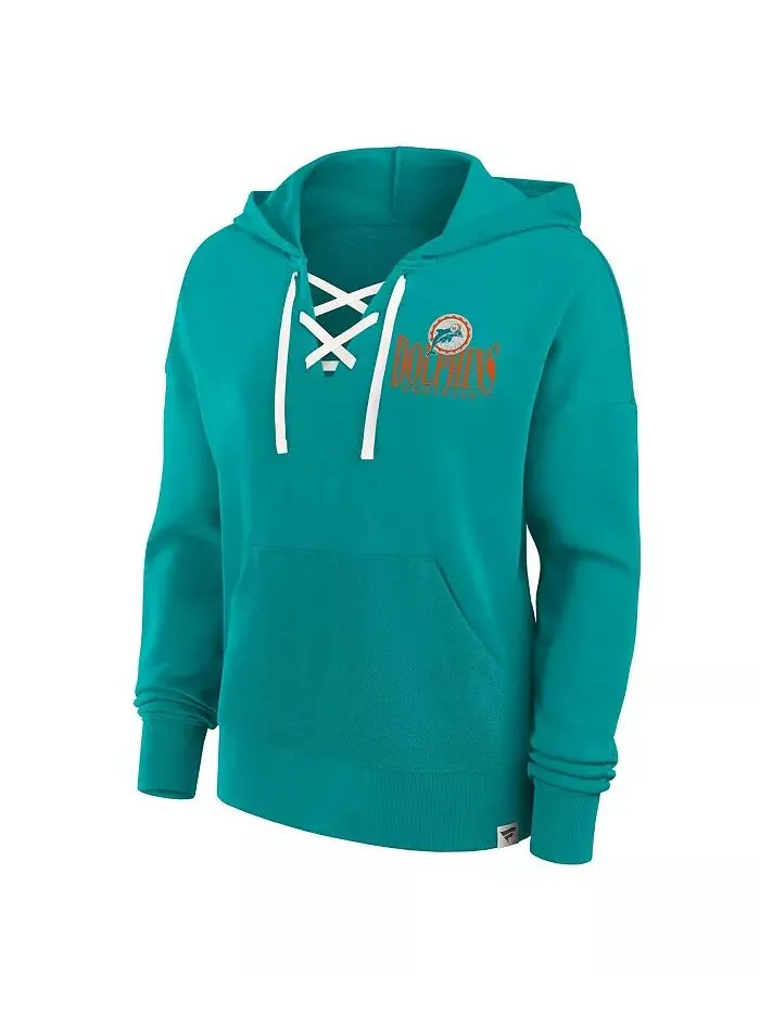 Женская толстовка Aqua Miami Dolphins Blitz Left со шнуровкой и капюшоном Fanatics — изображение 2 из 3
