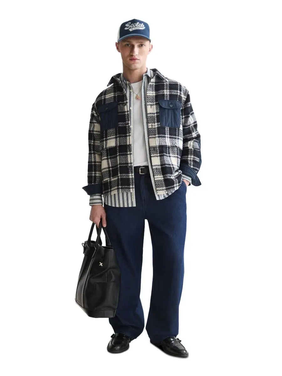 Рубашка-овершерт с пэчворком, свободного кроя, Scotch & Soda, Sky Captain Check — изображение 2 из 6