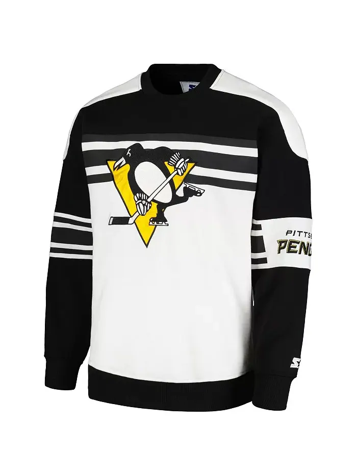 Мужская белая флисовая толстовка Pittsburgh Penguins Defense с круглым вырезом Starter — изображение 3 из 3