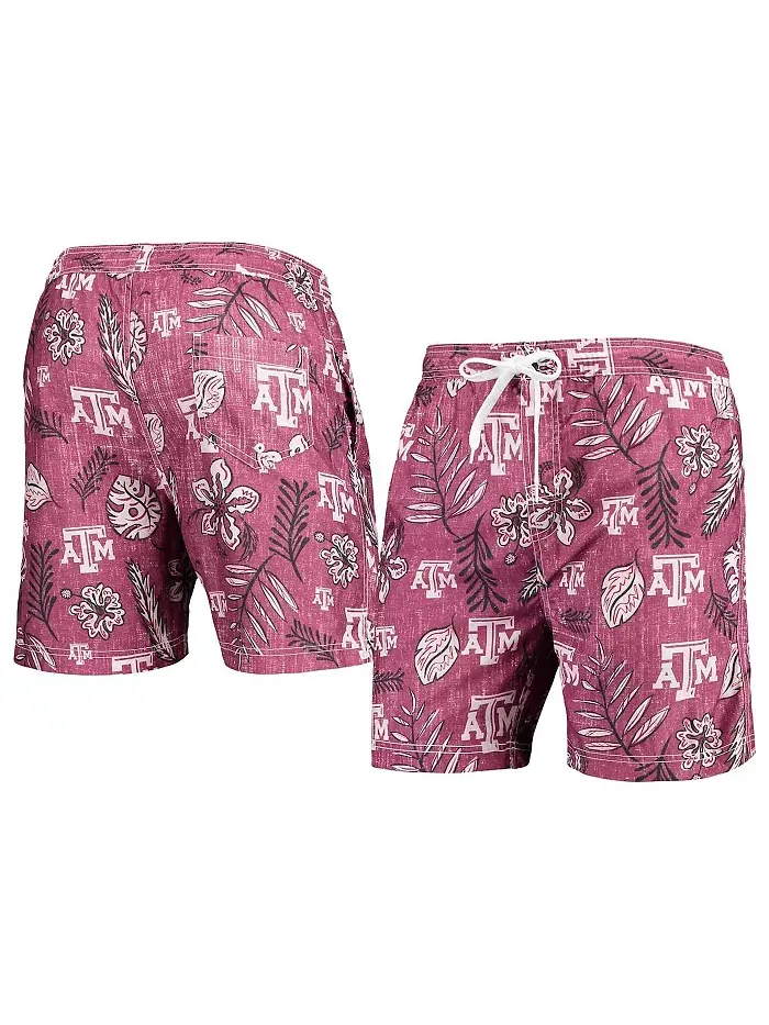 Мужские бордовые плавки Texas A&M Aggies в винтажном стиле с цветочным принтом Wes & Willy — изображение 1 из 3