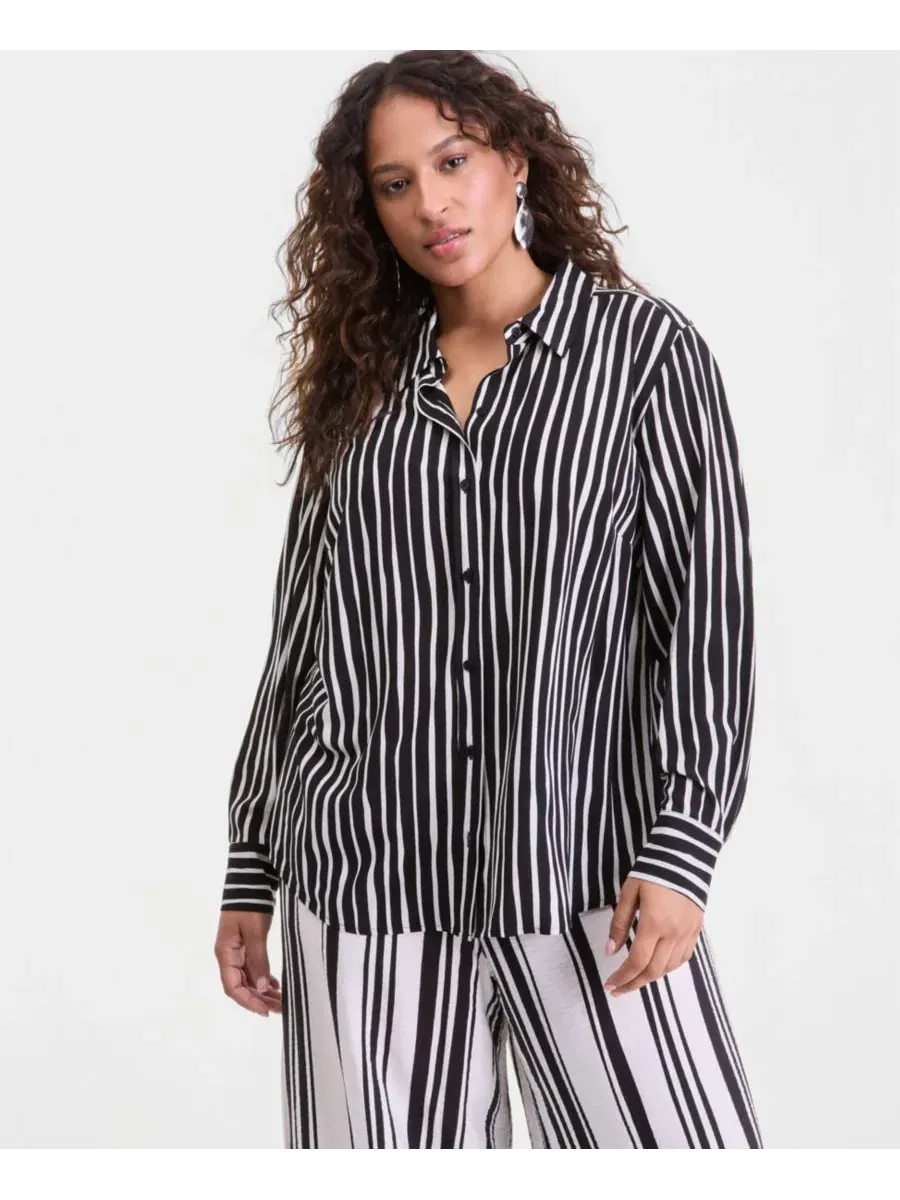Блузка с принтом и длинным рукавом I.N.C. International Concepts, Marielle Stripe — изображение 1 из 4