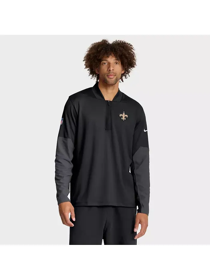 Мужская черная толстовка New Orleans Saints Sideline Feel the Pressure Performance с полумолнией — изображение 1 из 5