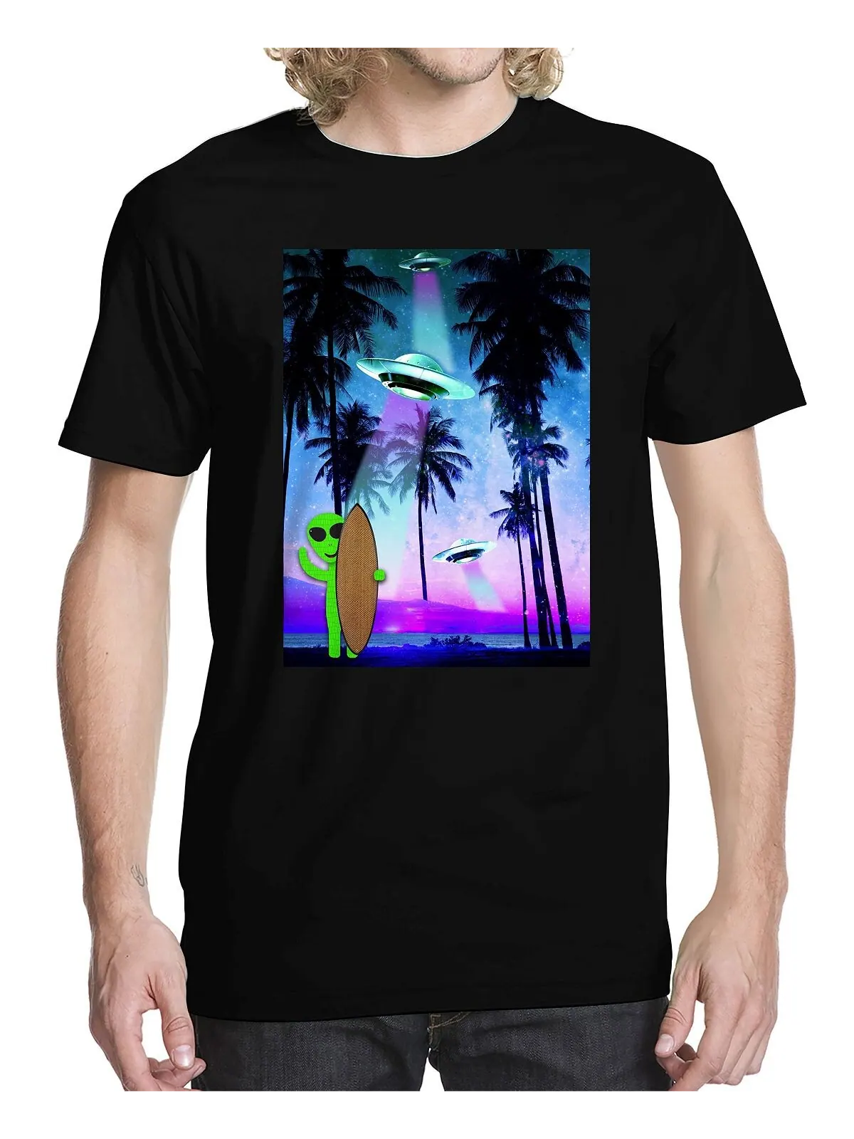 Мужская футболка с рисунком тропического космоса Buzz Shirts