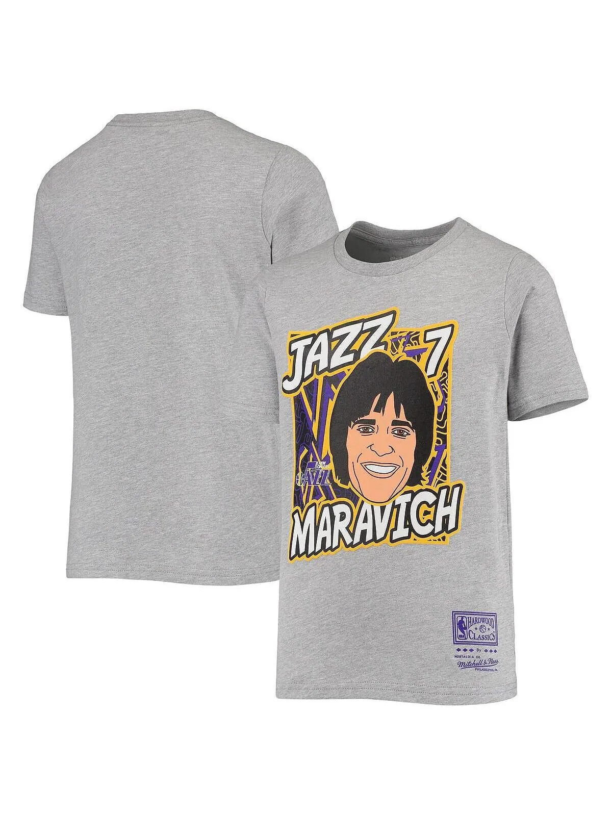 Серая футболка Big Boys Pete Maravich Heathered New Orleans Jazz Hardwood Classics King of the — изображение 1 из 3, серый
