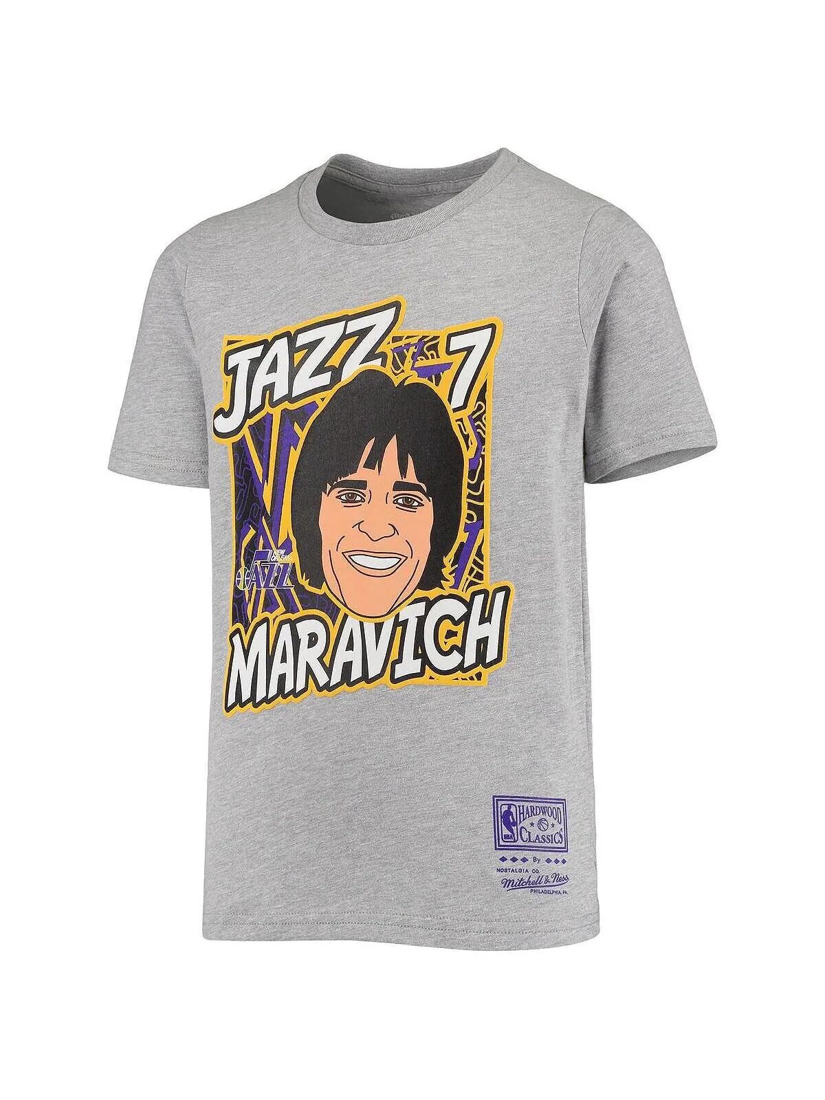Серая футболка Big Boys Pete Maravich Heathered New Orleans Jazz Hardwood Classics King of the — изображение 3 из 3, серый