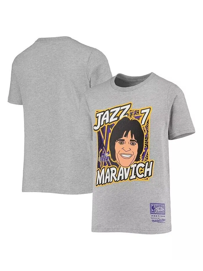 Серая футболка Big Boys Pete Maravich Heathered New Orleans Jazz Hardwood Classics King of the — изображение 1 из 3