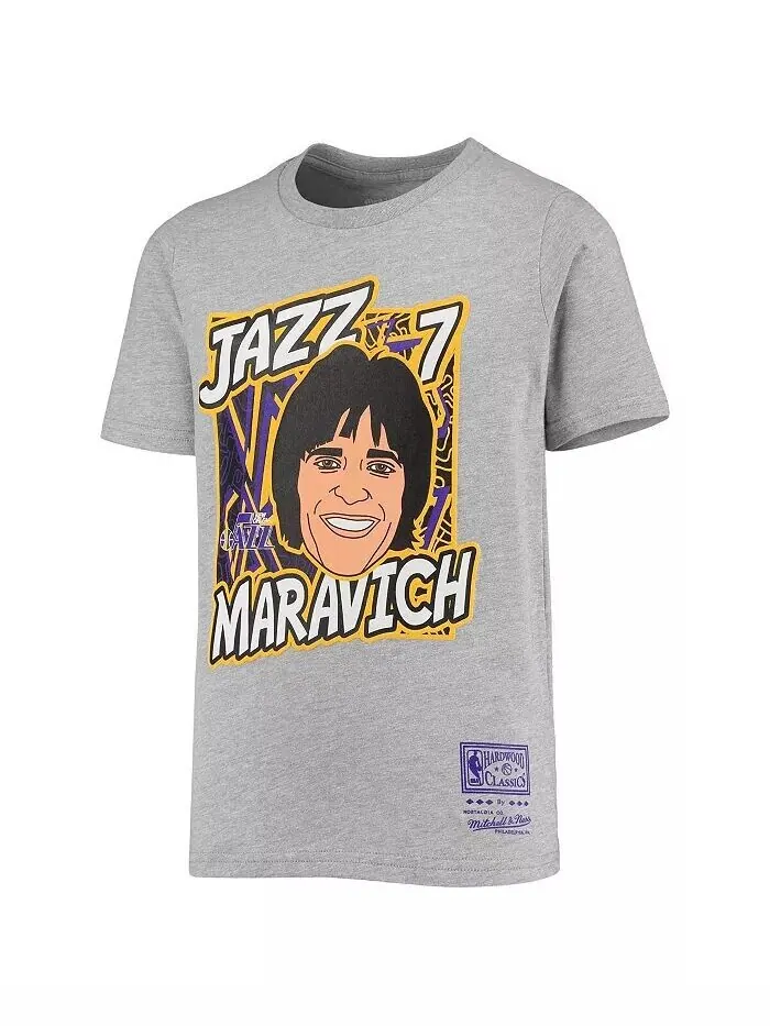 Серая футболка Big Boys Pete Maravich Heathered New Orleans Jazz Hardwood Classics King of the — изображение 3 из 3