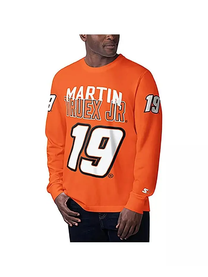 Мужская оранжевая футболка Martin Truex Jr Clutch Hit Graphic с длинным рукавом Starter — изображение 1 из 2