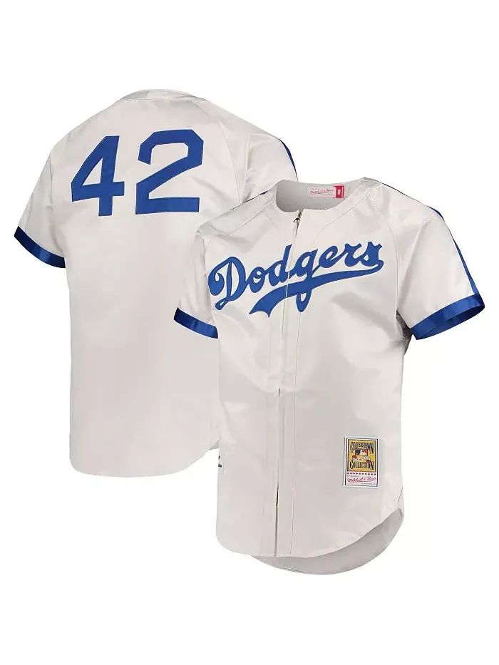 Мужская аутентичная футболка Jackie Robinson серого цвета из коллекции Cooperstown Brooklyn Dodgers — изображение 1 из 3