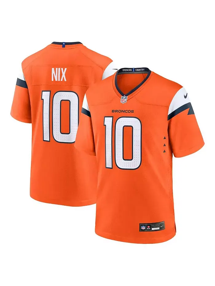 Мужская игровая футболка Bo Nix оранжевая Denver Broncos, выбор в первом раунде драфта NFL 2024 Nike — изображение 1 из 3