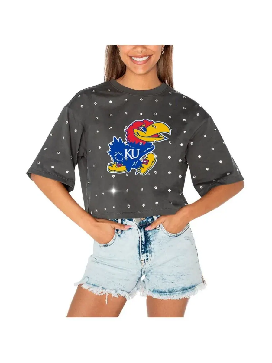 Gameday Couture Женская серая укороченная футболка Kansas Jayhawks Go Time со стразами — изображение 1 из 3, серый