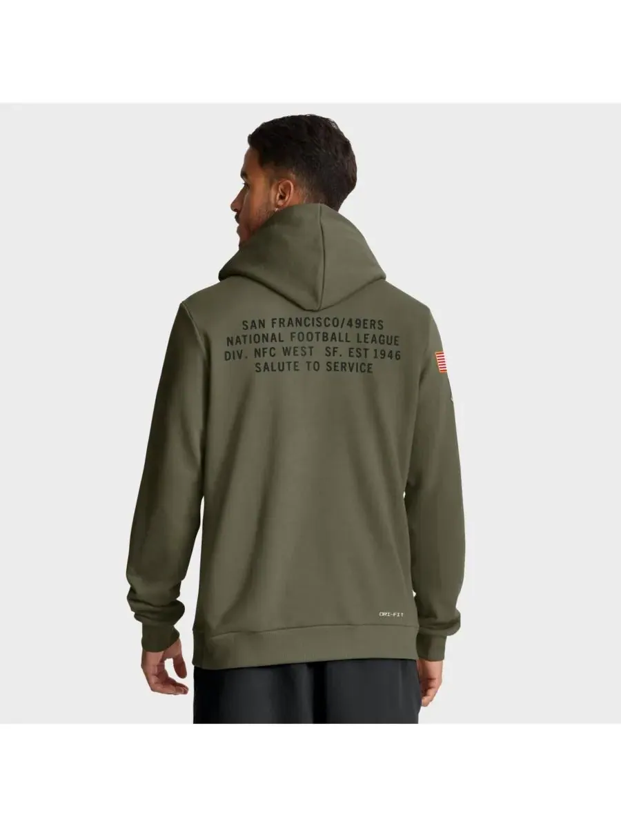 Nike Мужская толстовка оливкового цвета San Francisco 49ers 2025 Salute to Service Sideline — изображение 2 из 5, оливковый