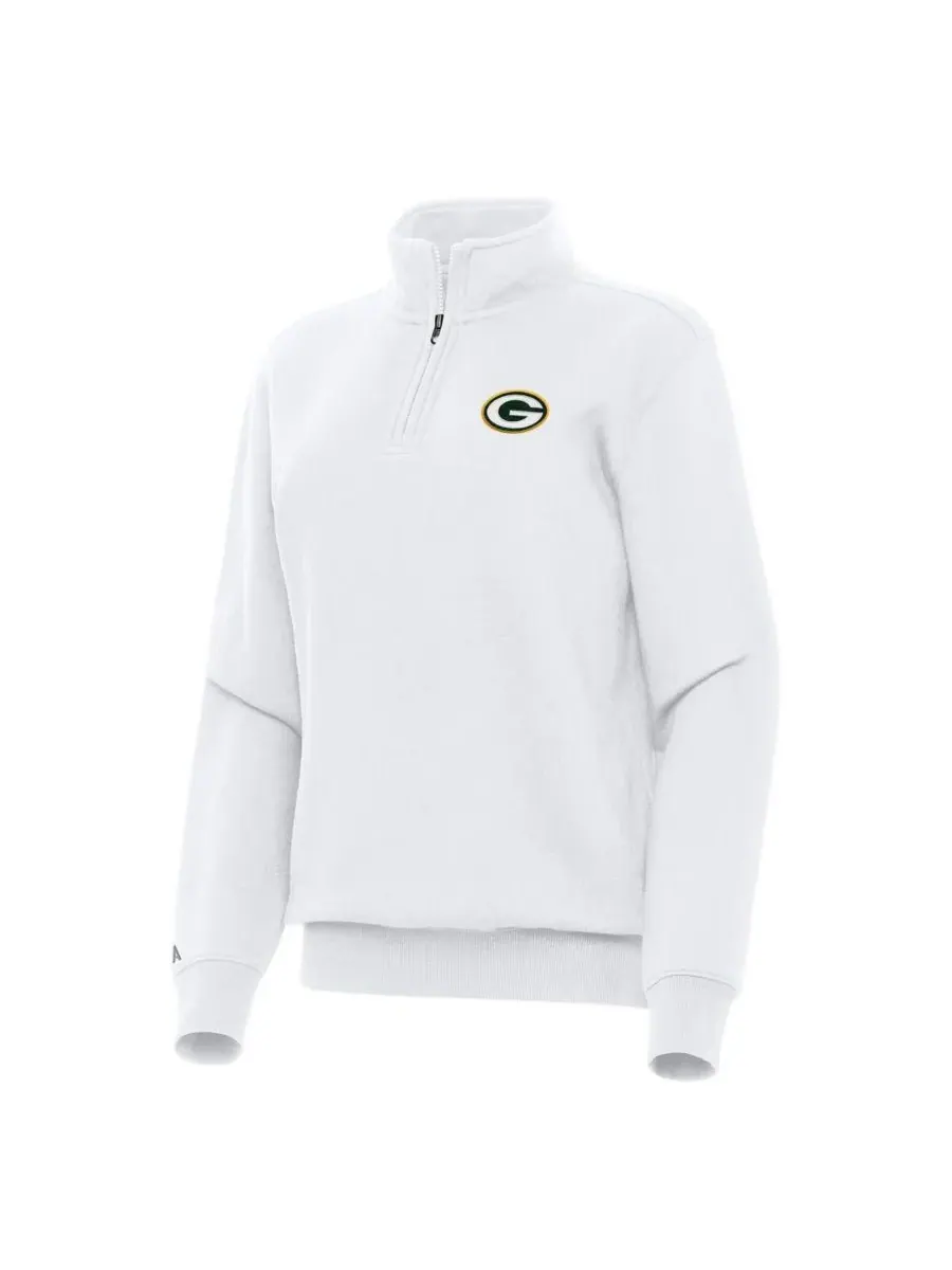 Antigua Женская белая футболка Green Bay Packers Victory с застежкой-молнией на четверть длины — изображение 1 из 1, белый