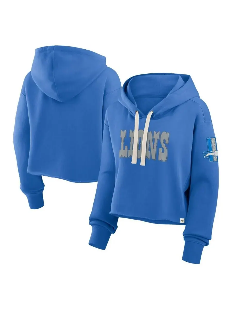 Fanatics Женская укороченная толстовка синего цвета с символикой команды Detroit Lions, модель — изображение 1 из 3, синий