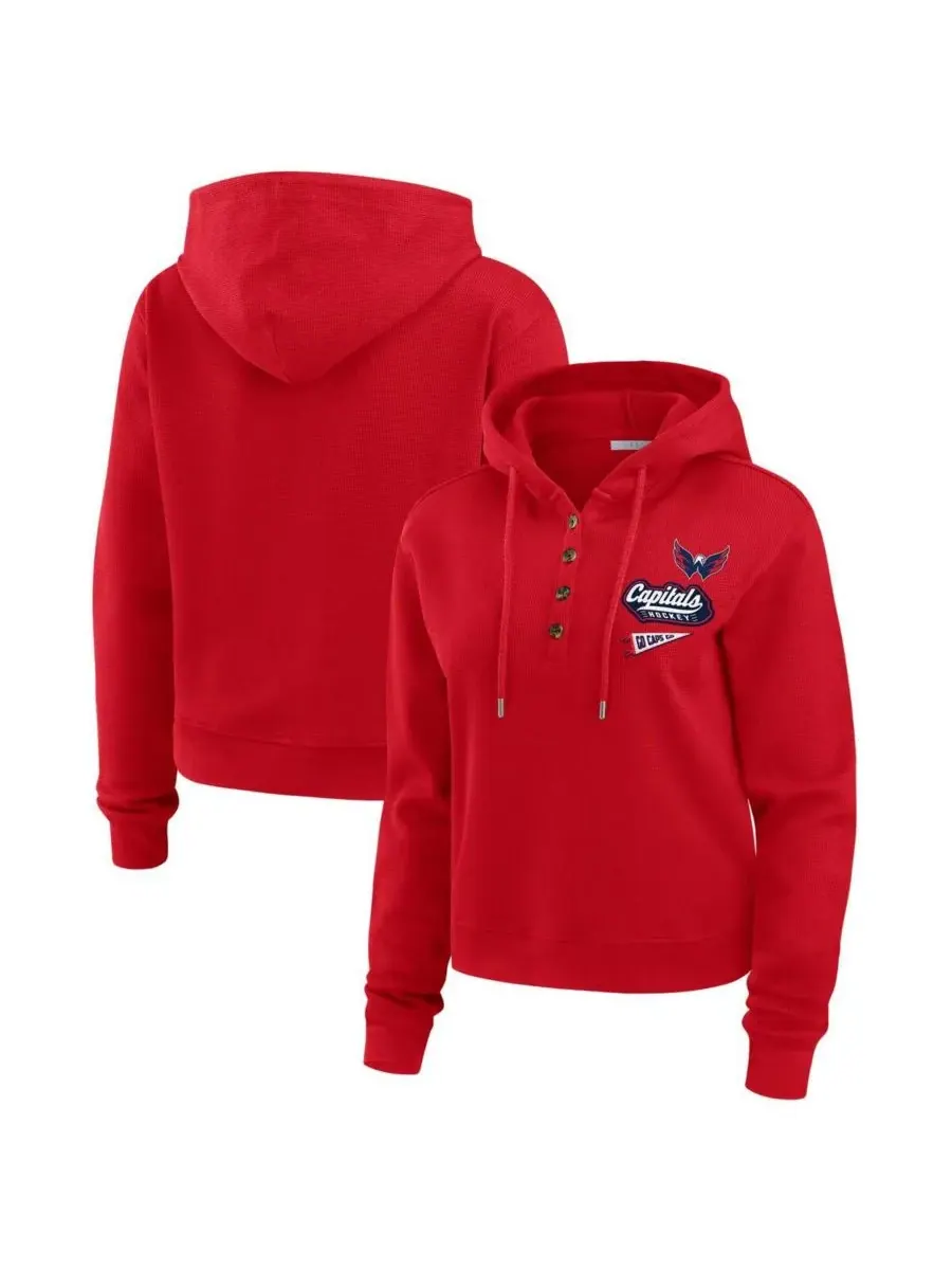 WEAR by Erin Andrews Женская красная толстовка с капюшоном Washington Capitals из вафельной вязки — изображение 1 из 3