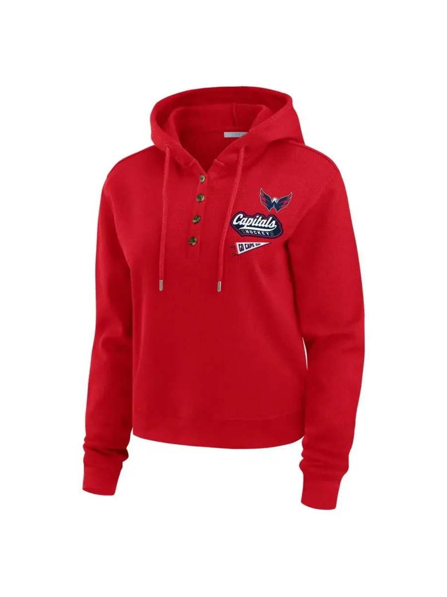 WEAR by Erin Andrews Женская красная толстовка с капюшоном Washington Capitals из вафельной вязки — изображение 2 из 3