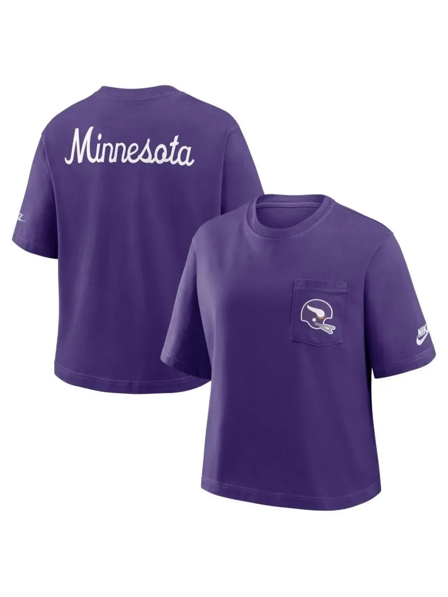Nike Женская фиолетовая футболка Minnesota Vikings Rewind Pocket Boxy — изображение 1 из 2, фиолетовый