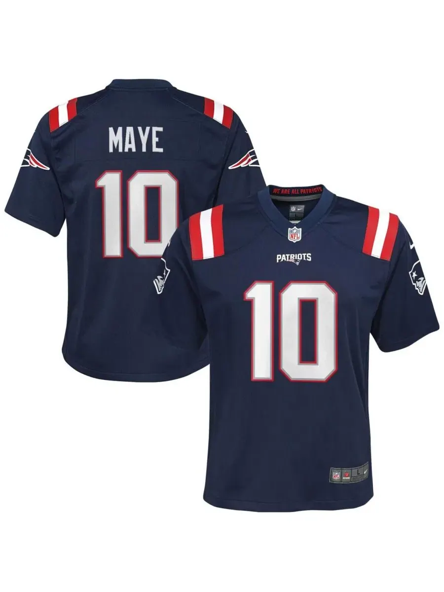 Большая футболка для мальчиков и девочек Drake Maye Navy New England Patriots Player Game Jersey — изображение 1 из 3