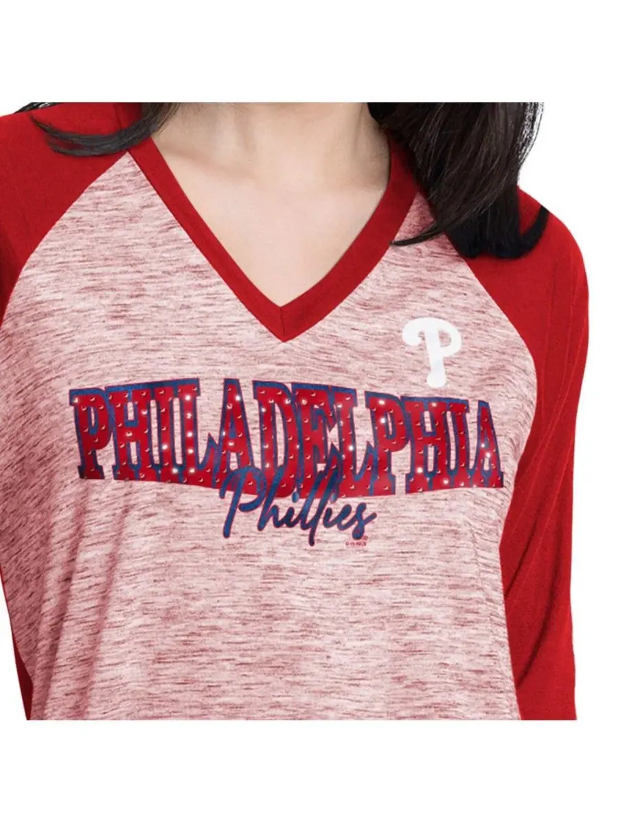 Женская футболка Philadelphia Phillies Speed Training красного/светло-красного цвета с рукавами — изображение 3 из 6