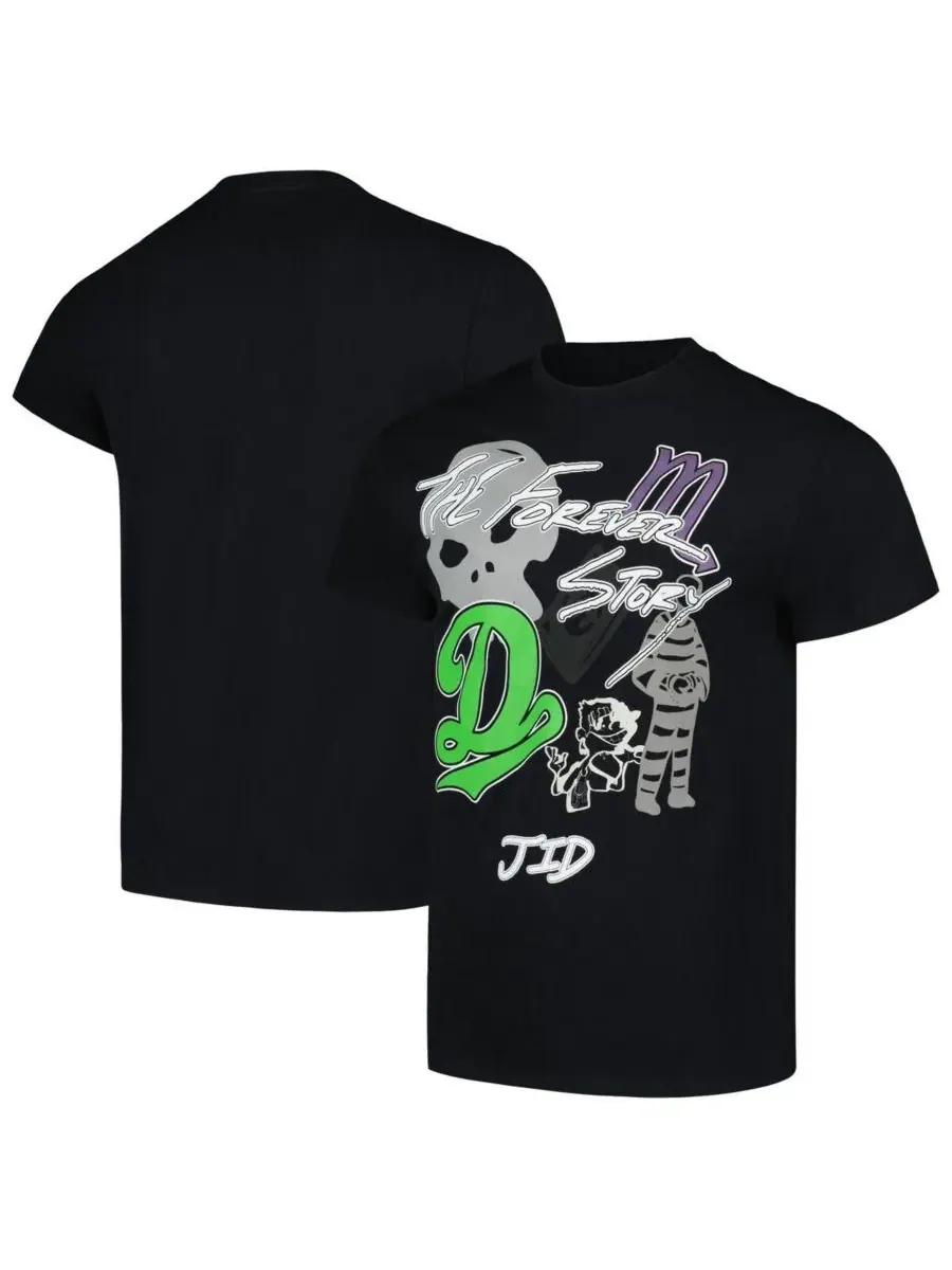 Manhead Merch Мужская и женская черная футболка JID The Forever Story — изображение 1 из 3, черный