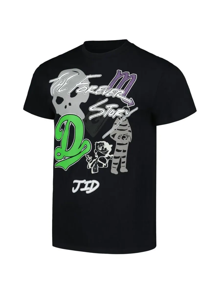 Manhead Merch Мужская и женская черная футболка JID The Forever Story — изображение 2 из 3, черный