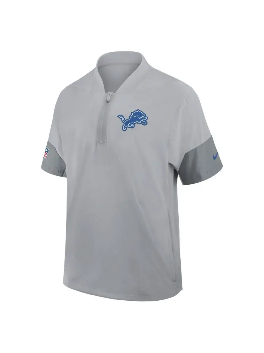 Nike Мужская серая спортивная куртка Detroit Lions с коротким рукавом и застежкой-молнией до — изображение 2 из 3, серый