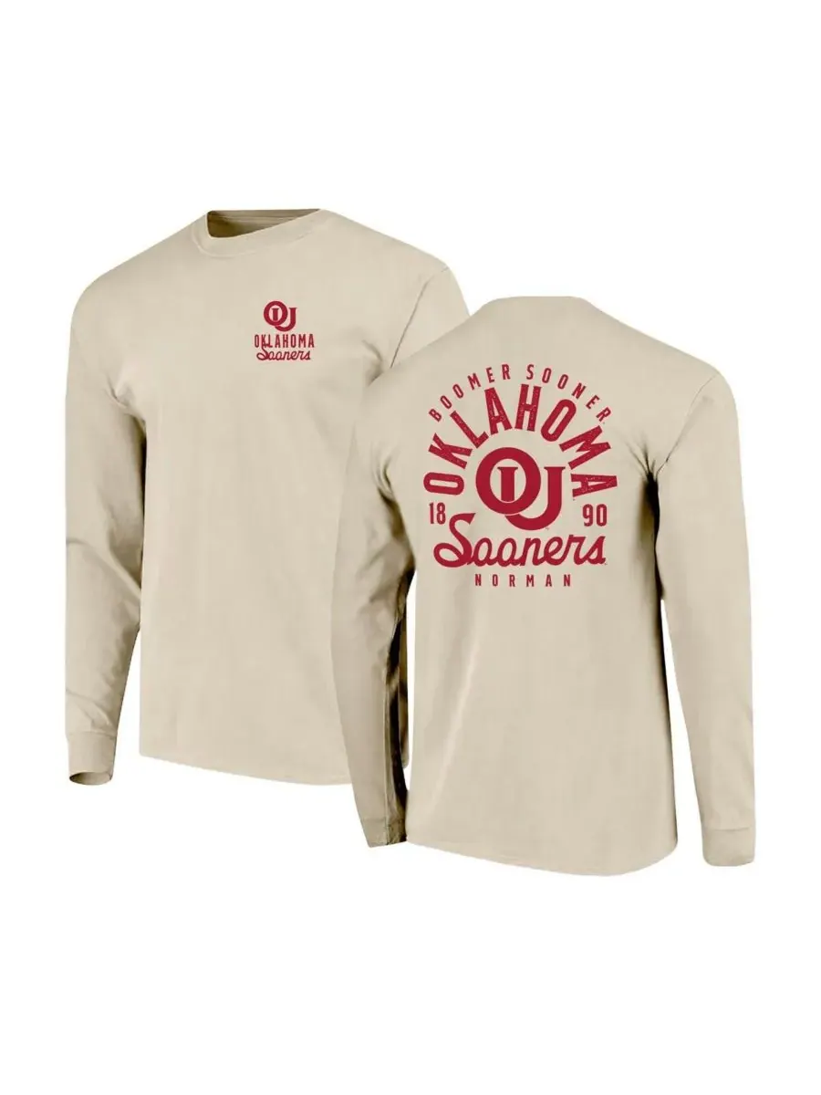 Мужская футболка с длинным рукавом Natural Oklahoma Sooners Comfort Colors Mascot Overlay Image One — изображение 1 из 3