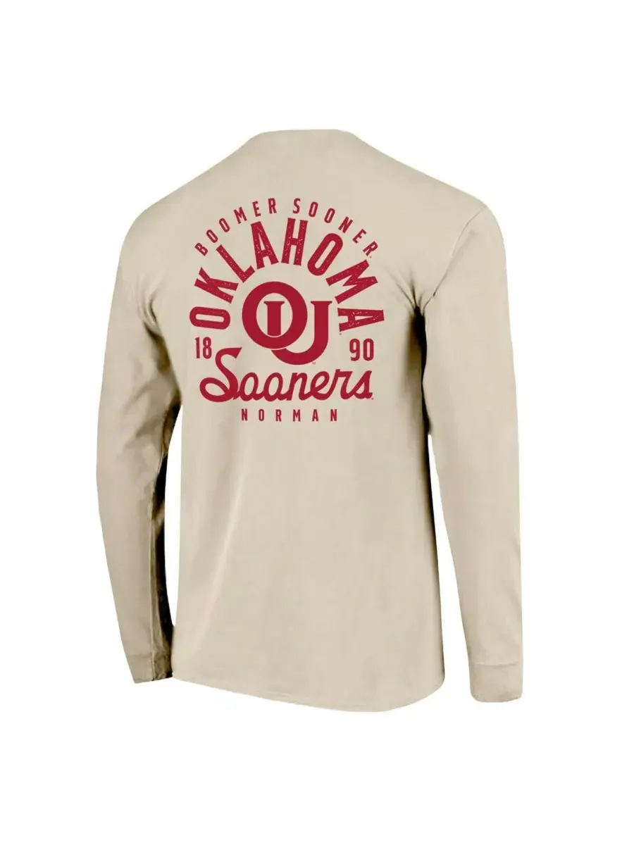 Мужская футболка с длинным рукавом Natural Oklahoma Sooners Comfort Colors Mascot Overlay Image One — изображение 2 из 3