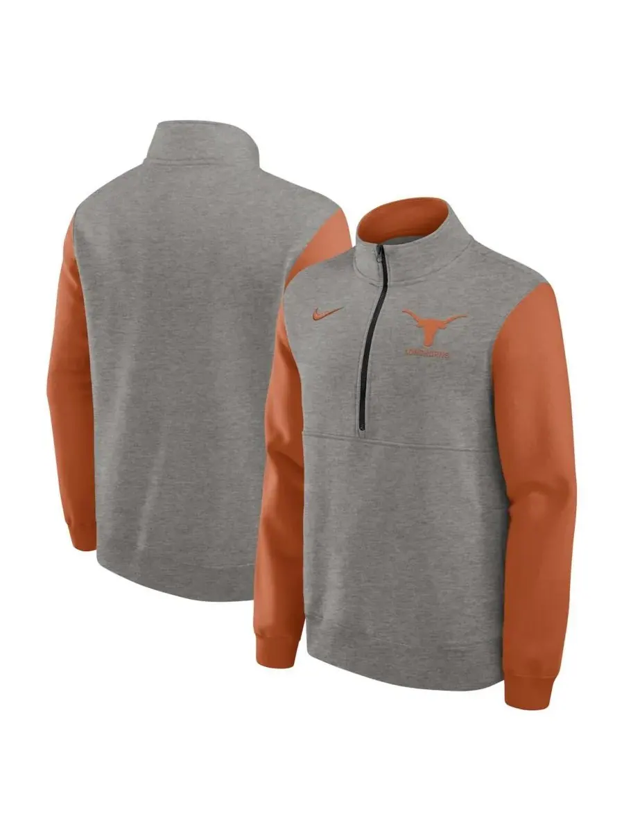 Nike Мужская флисовая толстовка с застежкой-молнией до середины груди — изображение 1 из 3, серый оранжевый