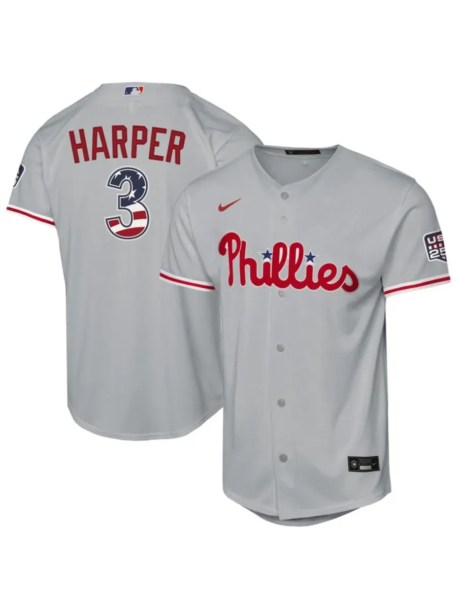 Детская футболка-джерси с длинным рукавом Bryce Harper Road Replica Jersey Nike — изображение 1 из 3, серый