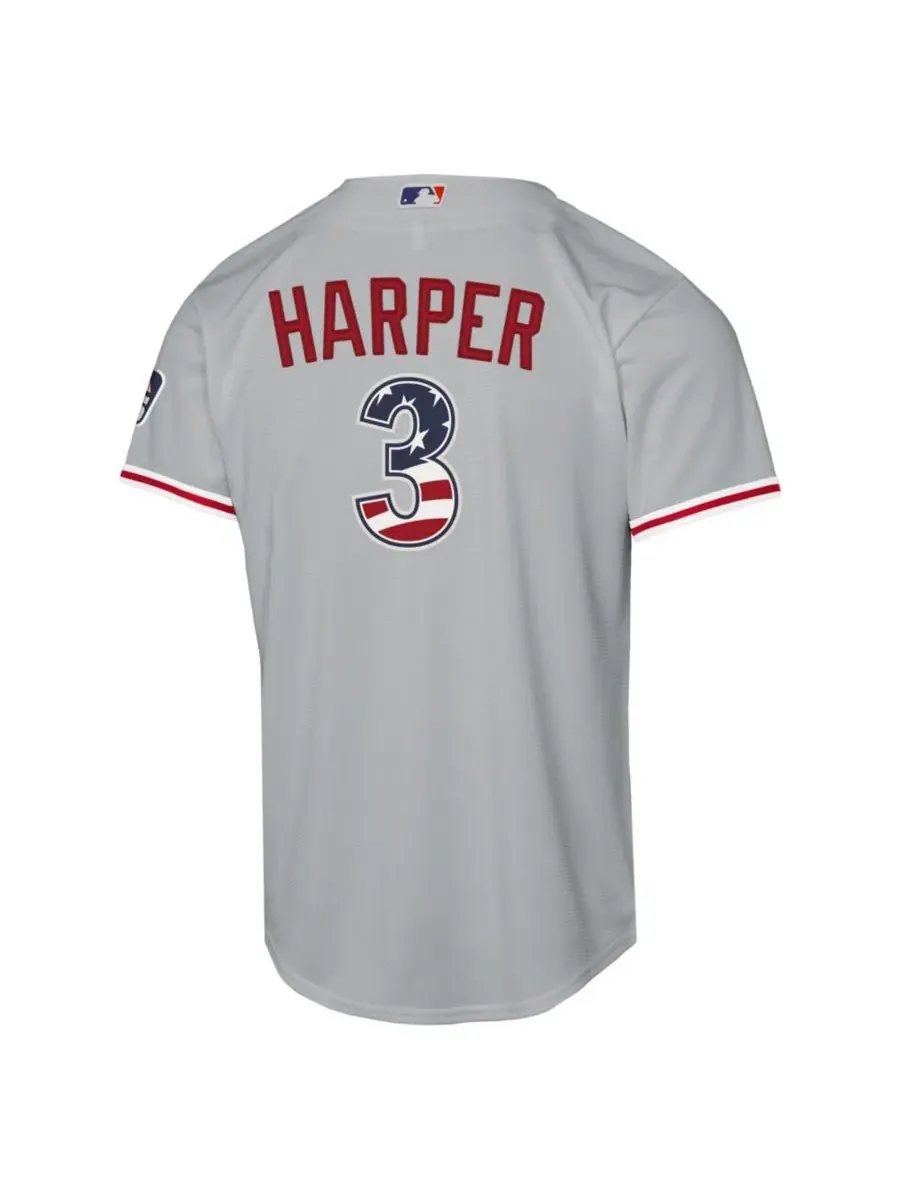 Детская футболка-джерси с длинным рукавом Bryce Harper Road Replica Jersey Nike — изображение 2 из 3, серый