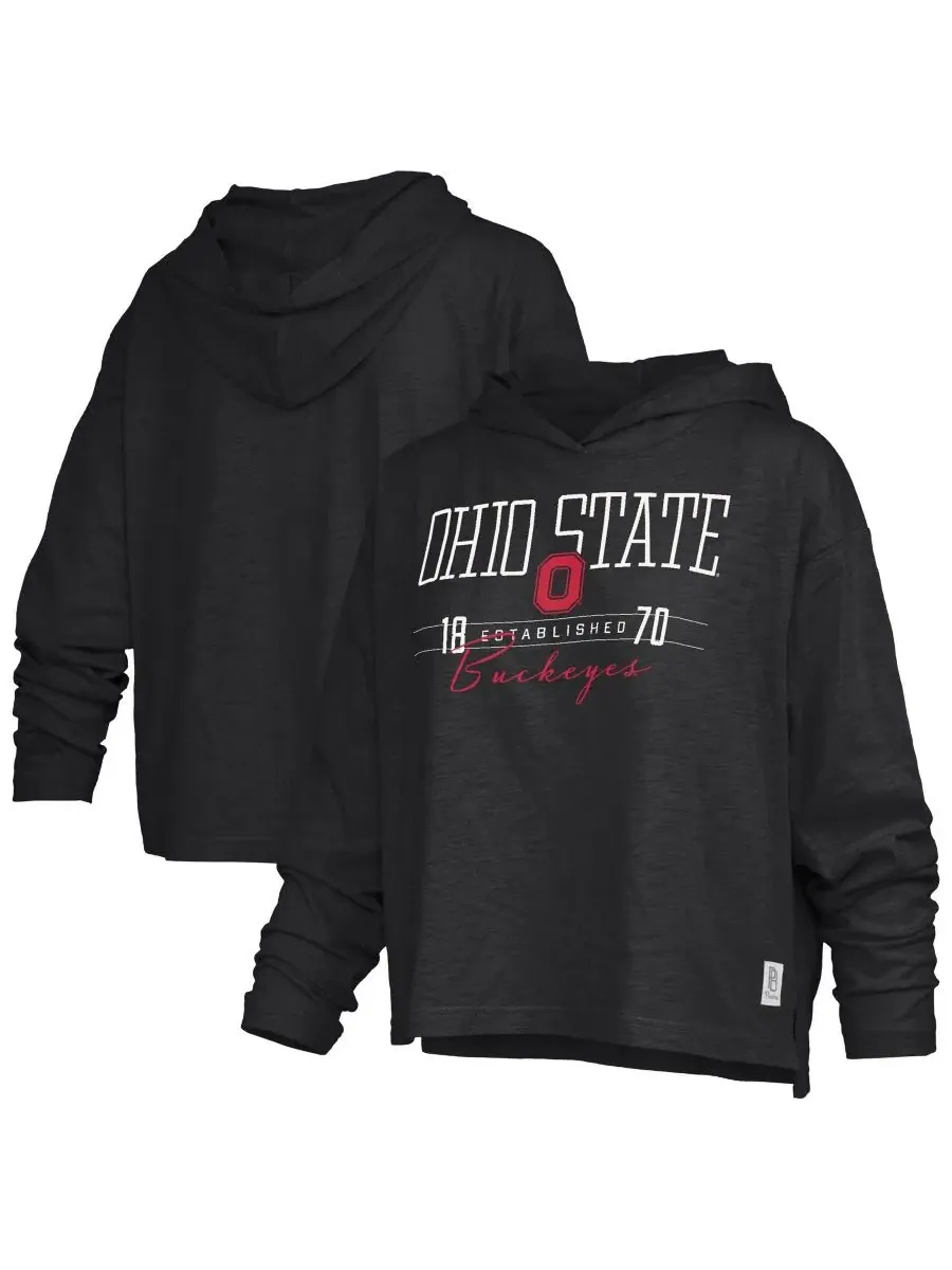 Худи-футболка с длинным рукавом, с принтом, Ohio State Buckeyes Castillo Slub Pressbox — изображение 1 из 3, черный