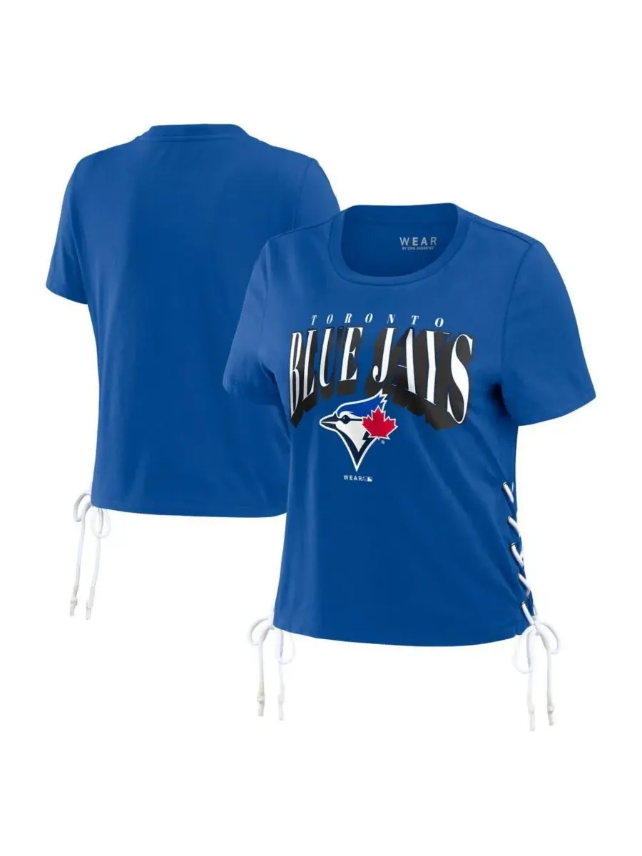WEAR by Erin Andrews Женская укороченная футболка Royal Toronto Blue Jays со шнуровкой сбоку — изображение 1 из 3