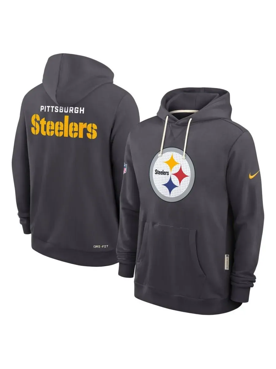 Nike Мужская толстовка Dri-FIT цвета антрацит с символикой команды Pittsburgh Steelers Sideline — изображение 1 из 2, серый
