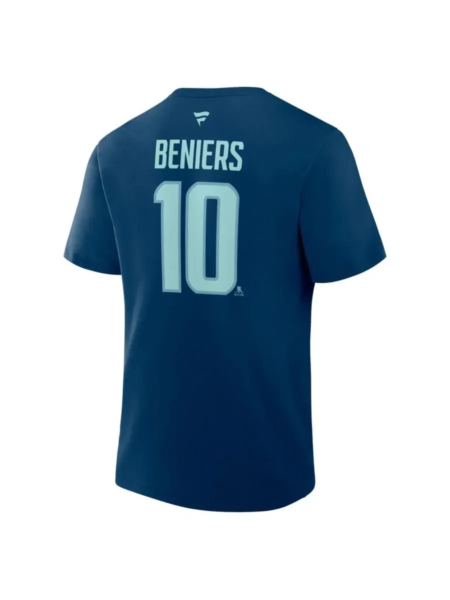 Fanatics Мужская футболка Matty Beniers Deep Sea Blue Seattle Kraken Authentic Stack с номером и — изображение 2 из 2
