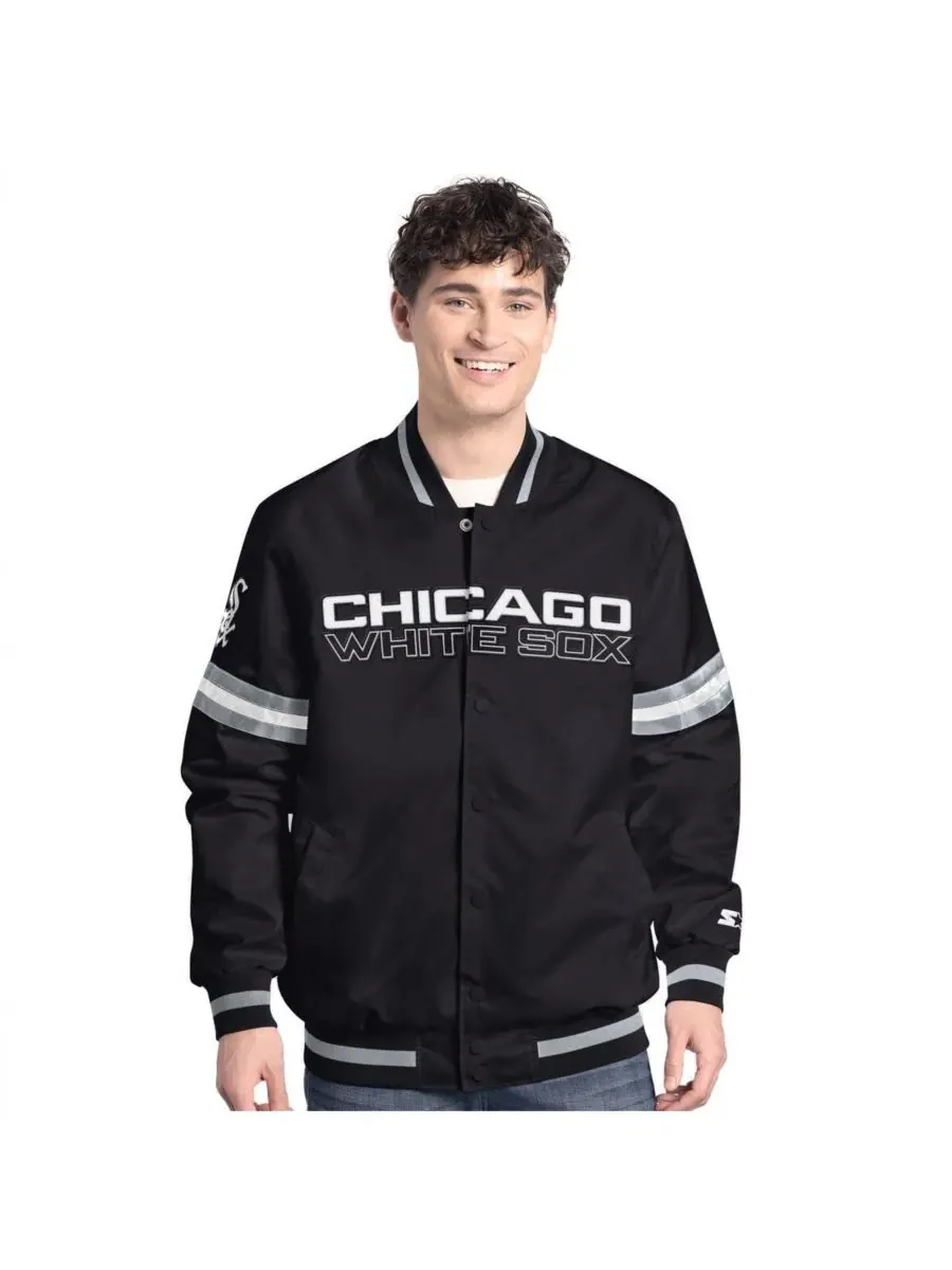 Starter Мужская черная куртка-бомбер Chicago White Sox Scout с застежкой на кнопках — изображение 1 из 2, черный серебристый