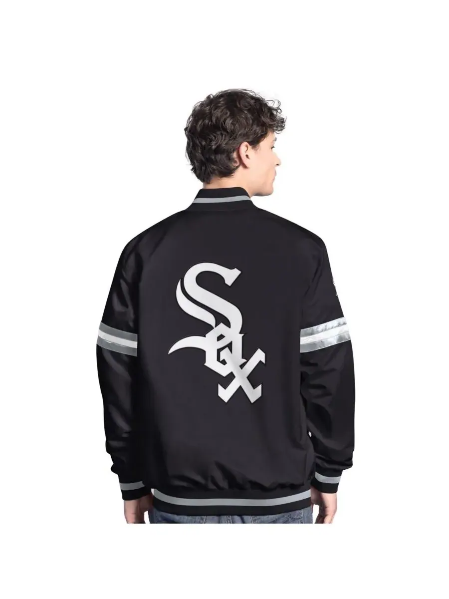 Starter Мужская черная куртка-бомбер Chicago White Sox Scout с застежкой на кнопках — изображение 2 из 2, черный серебристый
