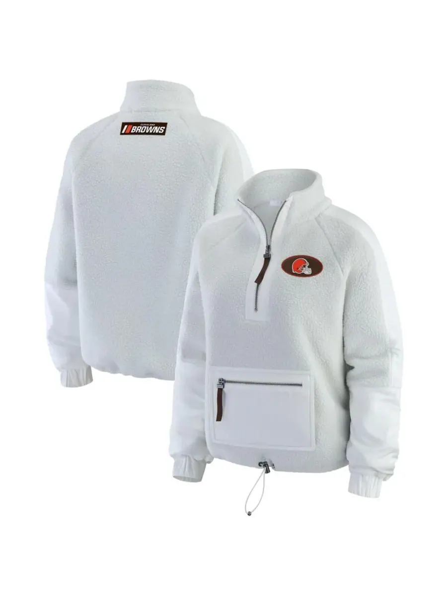 WEAR by Erin Andrews Женская белая флисовая куртка Cleveland Browns с застежкой-молнией до середины — изображение 1 из 3