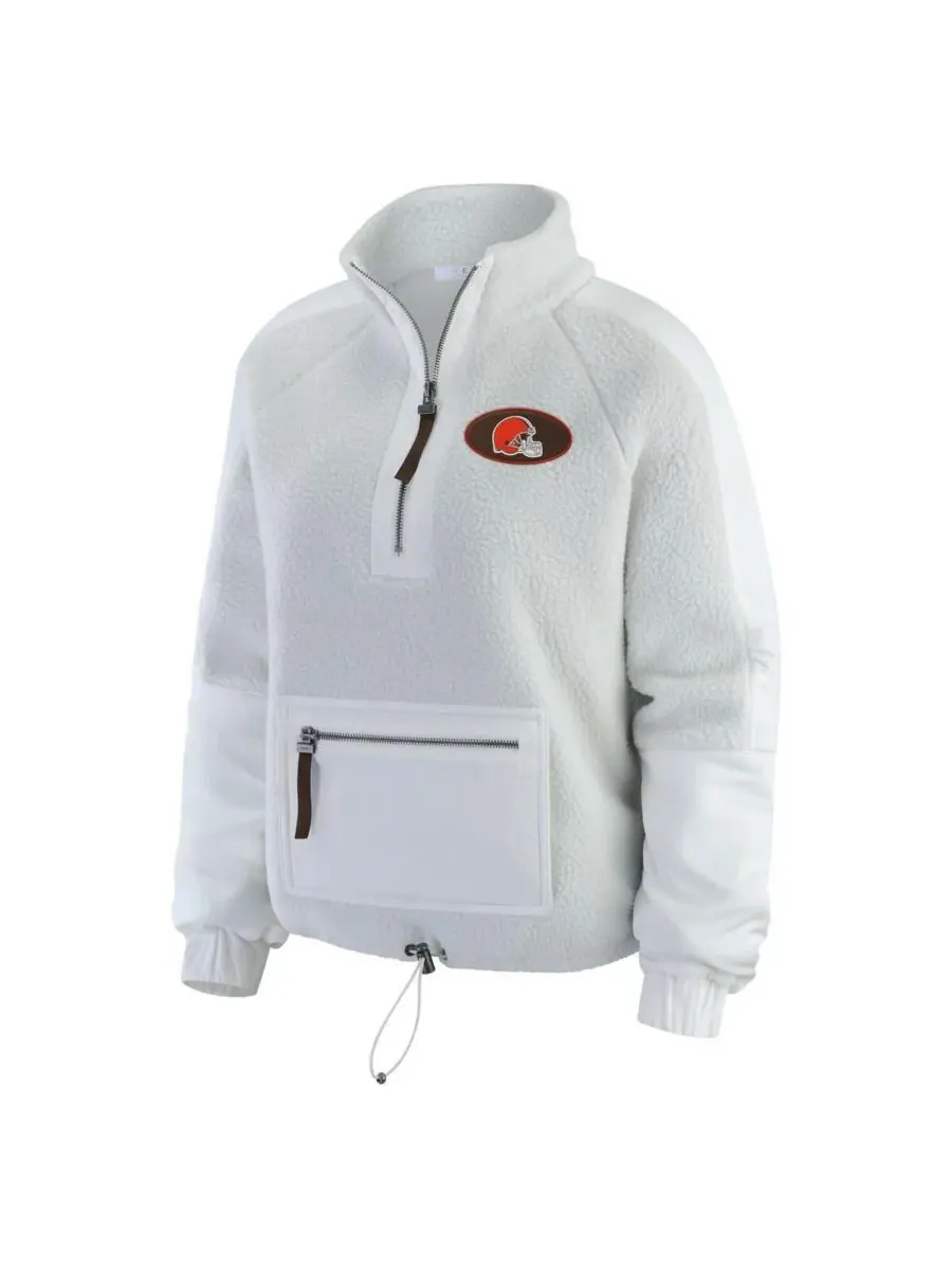 WEAR by Erin Andrews Женская белая флисовая куртка Cleveland Browns с застежкой-молнией до середины — изображение 2 из 3