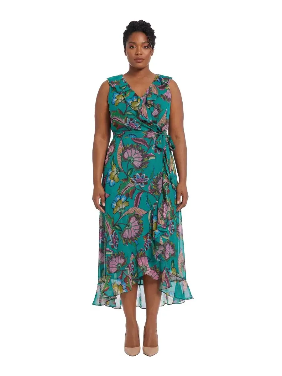 Платье с рукавом-крылышком Plus Size Flutter-Sleeve Dress London Times, Teal Berry — изображение 1 из 3