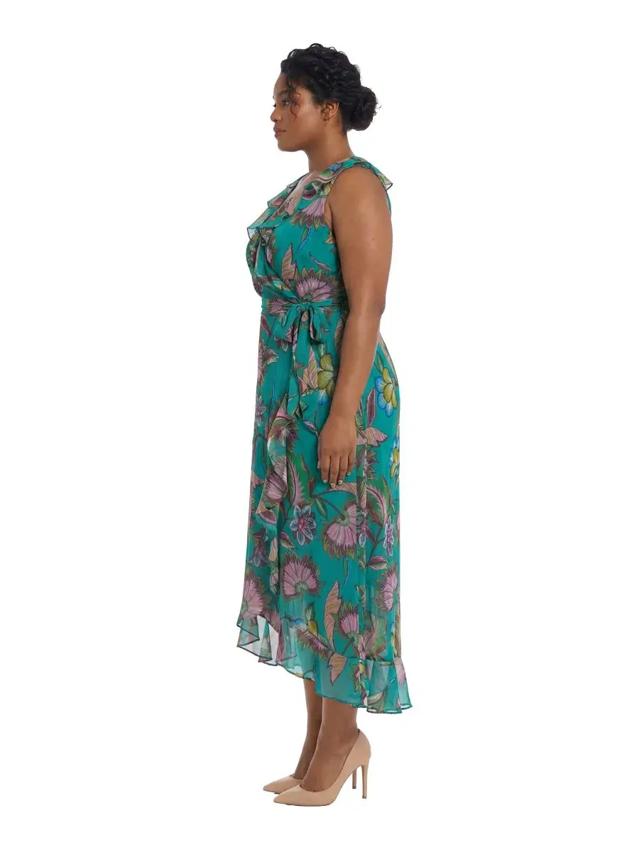 Платье с рукавом-крылышком Plus Size Flutter-Sleeve Dress London Times, Teal Berry — изображение 2 из 3