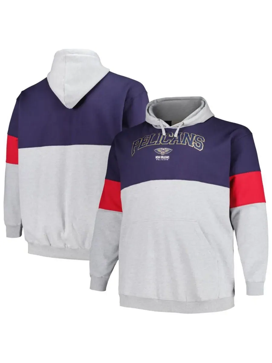Fanatics Мужская толстовка с капюшоном New Orleans Pelicans большого размера — изображение 1 из 3, темно-синий красный