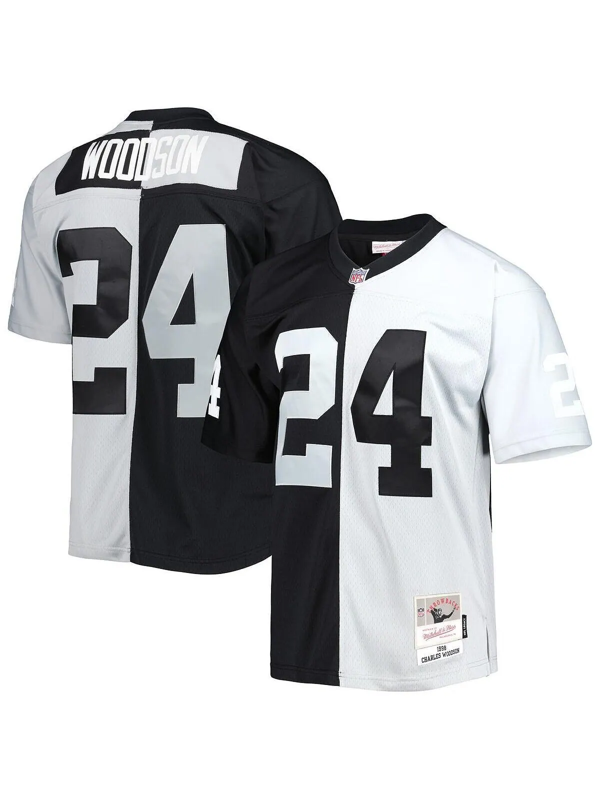 Футболка Mitchell & Ness charles woodson black and silver las vegas raiders 1998 split legacy — изображение 1 из 3
