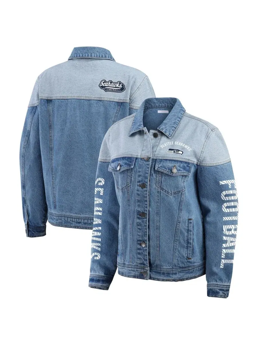 Джинсовая куртка с полной застежкой на пуговицы Seattle Seahawks WEAR by Erin Andrews — изображение 1 из 5, джинсовый синий