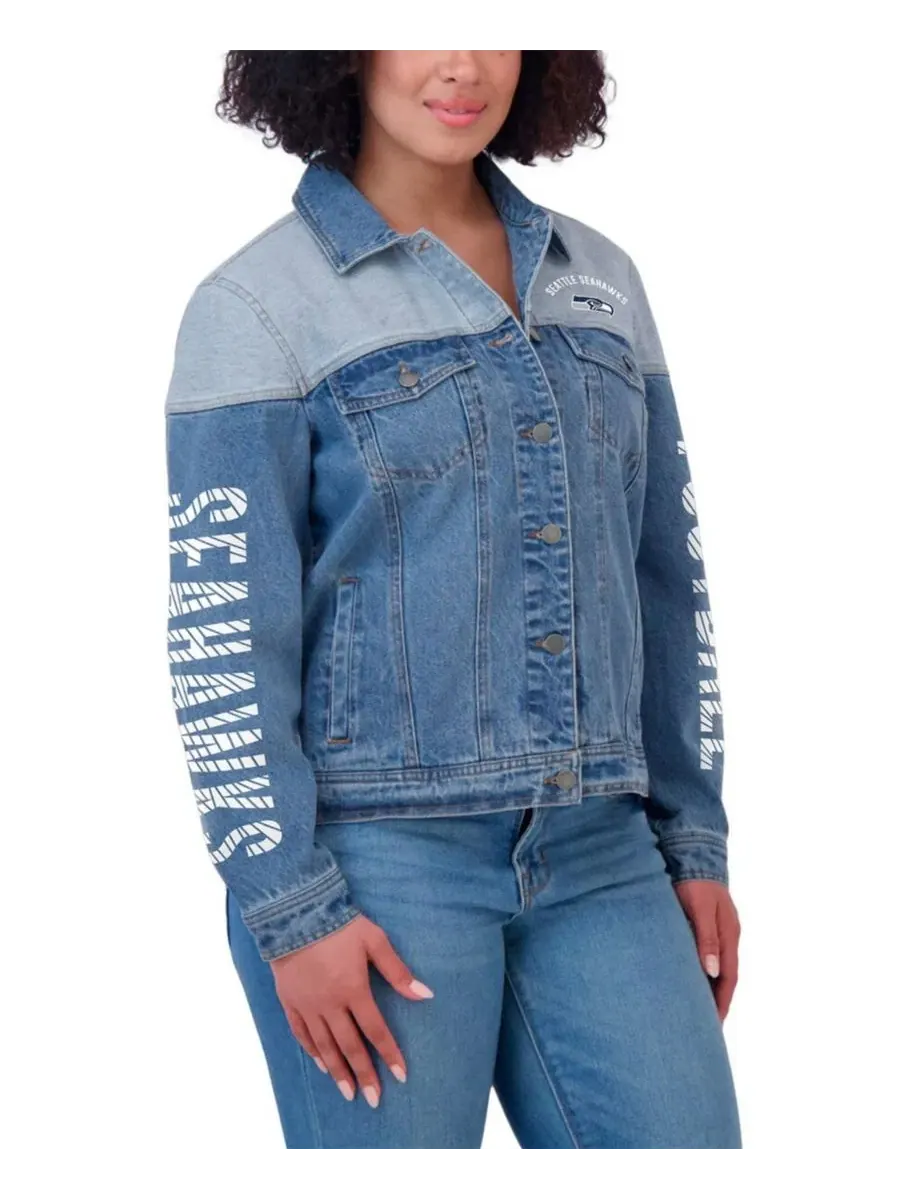 Джинсовая куртка с полной застежкой на пуговицы Seattle Seahawks WEAR by Erin Andrews — изображение 4 из 5, джинсовый синий