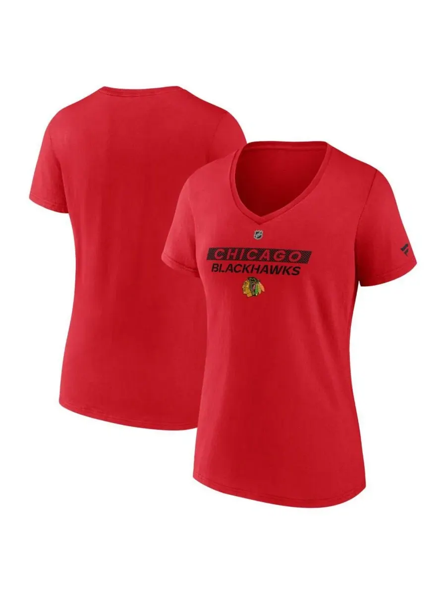 Футболка с V-образным вырезом с принтом Fanatics Chicago Blackhawks Authentic Pro — изображение 1 из 3, красный