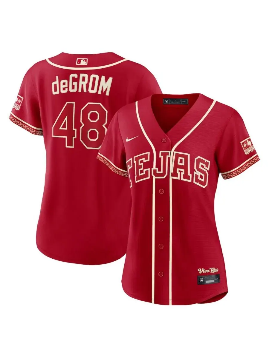 Джерси стадионное с коротким рукавом Jacob DeGrom Red Texas Rangers 2026 City Connect Nike — изображение 1 из 3, красный