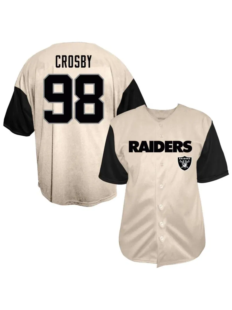 Футболка с принтом Maxx Crosby Cream Las Vegas Raiders Big Tall Baseball Button-Up Shirt Fanatics — изображение 1 из 3